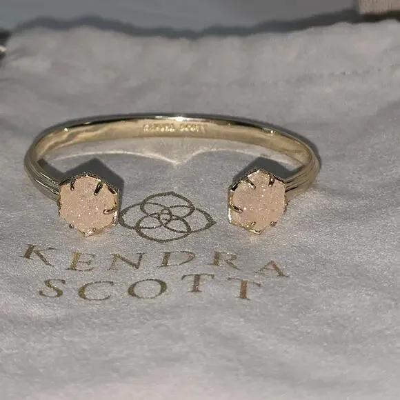 Kendra Scott Arden Peach Drusy And Gold Station Cuff Bracelet - Picture 1 of 2